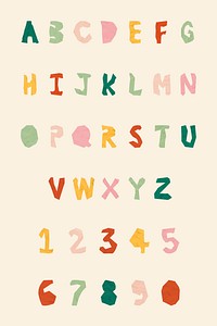 Paper cut alphabet and number typography vector set