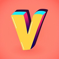 Letter V yellow vector funky stylized typography