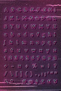 Alphabets, punctuations, symbols vector pink neon font typography set
