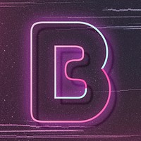 Pink neon glow letter B vector font typography