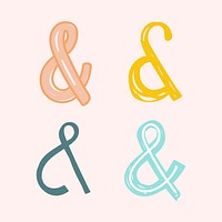 Pastel doodle font ampersand symbol set