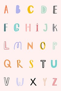 Pastel doodle alphabet psd word art set