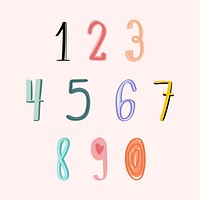 Numerical vector hand drawn doodle font typography set 