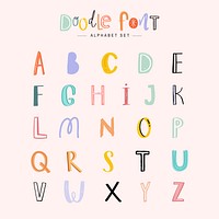 Pastel alphabet vector doodle font hand drawn set