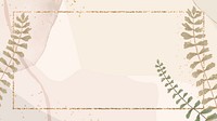 Golden leaves vector frame on brown watercolor background