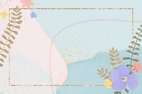 Flowers frame gold psd blue and pink abstract wallpaper