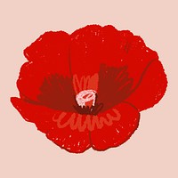 Poppy red flower sticker vector hand drawn illustration