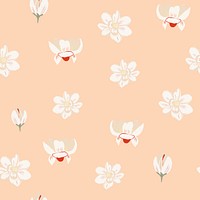 White magnolia floral pattern on beige background