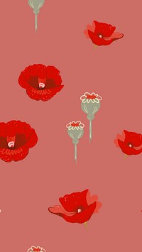 Red poppy floral pattern vector mobile wallpaper