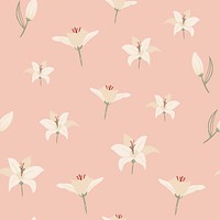 White lily floral pattern on nude pink background