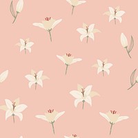 White lily floral pattern vector on nude pink background