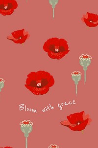 Beautiful red floral blog banner with poppy illustration and inspirational bloom with grace quote