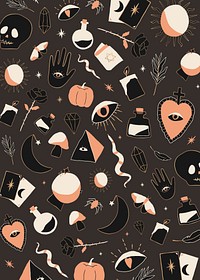 Bohemian Witchcraft doodle vector Halloween background