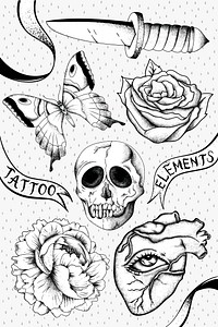 Outline black and white tattoo design vector set