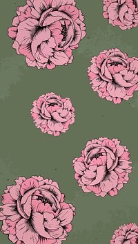 Vintage pink rose vector pattern mobile phone wallpaper