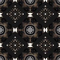 Mandala black seamless floral pattern background