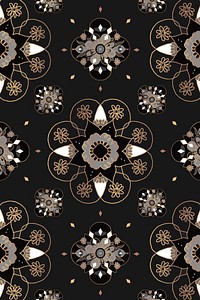 Mandala black botanical Indian pattern background