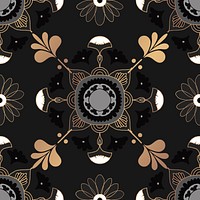 Mandala black seamless floral pattern background