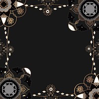 Indian Mandala pattern frame black floral background