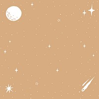 Meteor shower and moon silver starry sky on brown background