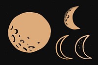 Cute moon gold psd galaxy doodle illustration sticker