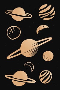 Solar system gold vector space doodle sticker