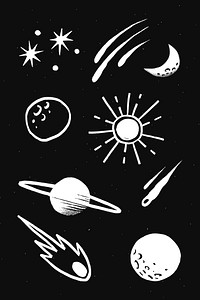 Space stars white vector galactic doodle sticker