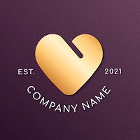 Gold business logo vector heart shape icon badge