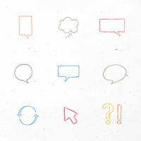 Colorful speech bubbles vector with doodle art design set