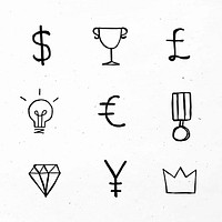Black vector currency symbols icons doodle set