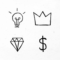 Black brainstorming vector  icons with doodle art design set