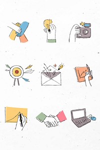 Colorful teamwork icons vector with doodle art design set