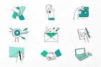 Colorful hand drawn brainstorming vector icons doodle art design set