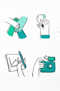 Green hand drawn brainstorming vector icons doodle art design set