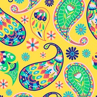 Vibrant yellow Indian vector paisley pattern seamless background