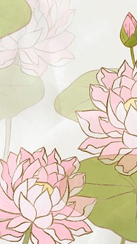 Hand drawn water lily  background mobile wallpaper