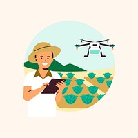 Farmers using agricultural drone smart farming sensor system illustration