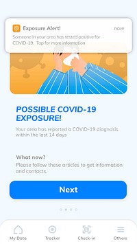 COVID-19 exposure notifications app template vector mobile screen
