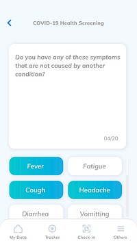 COVID-19 health screening app template vector mobile screen