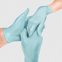 Intertwining hands wearing surgical gloves illustration for COVID-19 campaign social media post