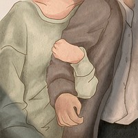 Girlfriend hugging boyfriend&rsquo;s arm Valentine&rsquo;s theme illustration social media post