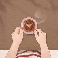 Cute latte art coffee flat lay hand drawn illustration social media post