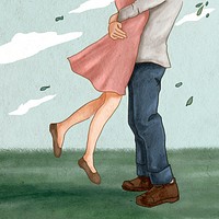 Couple jump hugging  romantic Valentine&rsquo;s illustration social media post