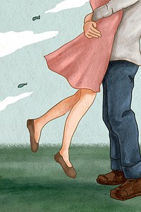 Couple jump hugging romantic Valentine&rsquo;s illustration