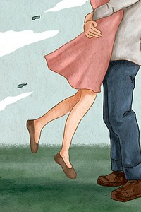 Couple jump hugging vector romantic Valentine&rsquo;s illustration