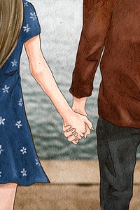 Couple holding hands romantic Valentine’s illustration