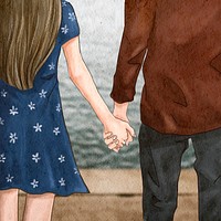 Couple holding hands vector romantic Valentine&rsquo;s illustration social media post