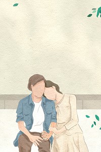 Couple on a date in the garden Valentine&rsquo;s theme hand drawn illustration