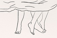 Couple&rsquo;s feet on bed black and white romantic Valentine&rsquo;s illustration