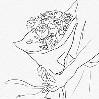 Roses bouquet Valentine&rsquo;s gift grayscale hand drawn illustration